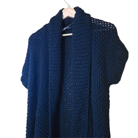 Cassis black short-sleeved wool  long opened cardigan sweater - Picture 3 of 12